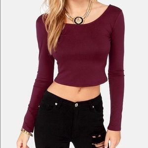 Ambiance Maroon Long-Sleeve Crop Top